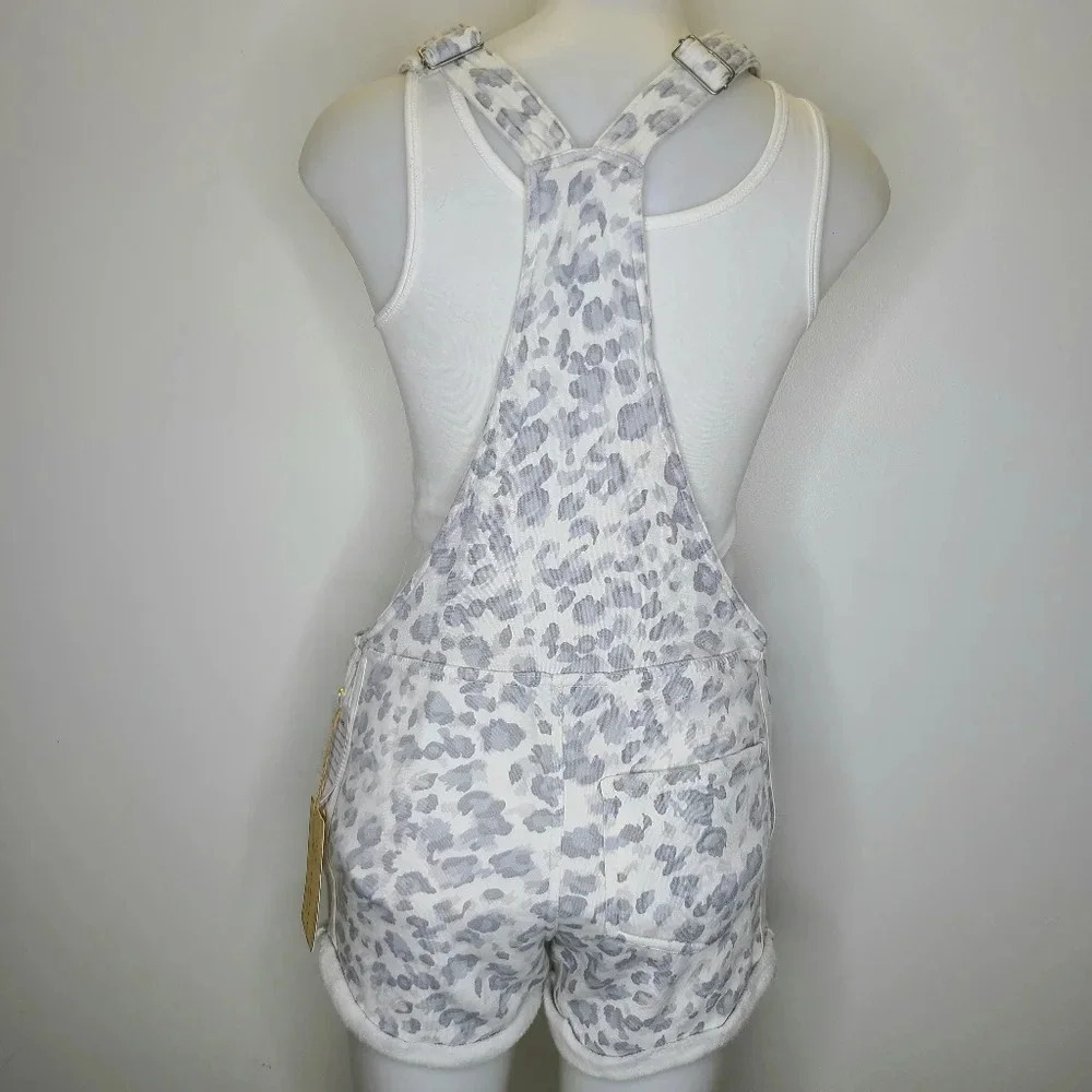 Vintage Havana Gray White Leopard Print Soft Fleece Shorts Overalls Small - Picture 11 of 16